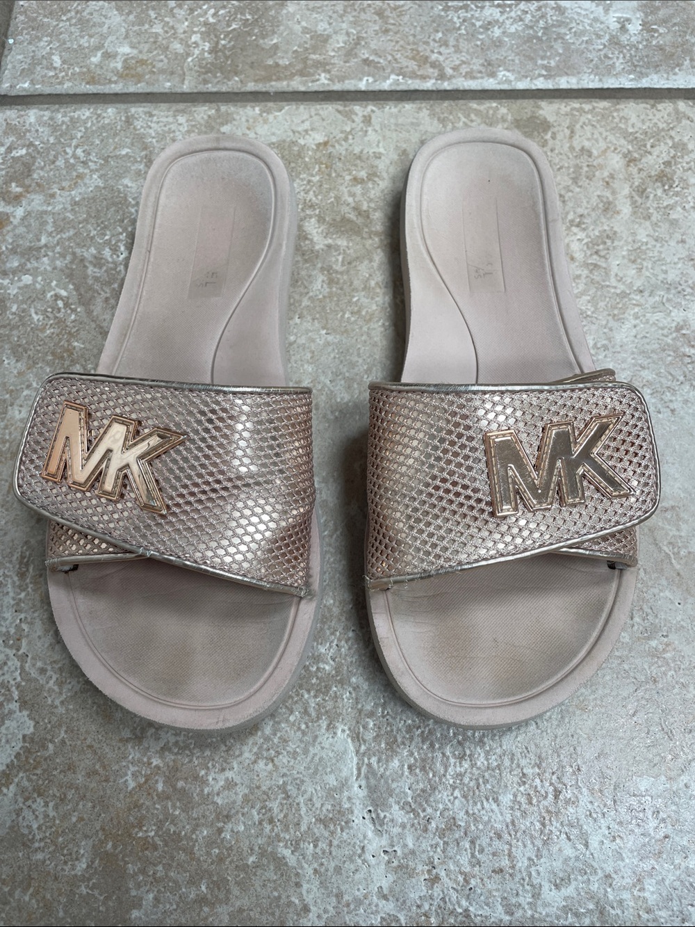 Michael Kors Rose Gold MK Logo Slide Sandals